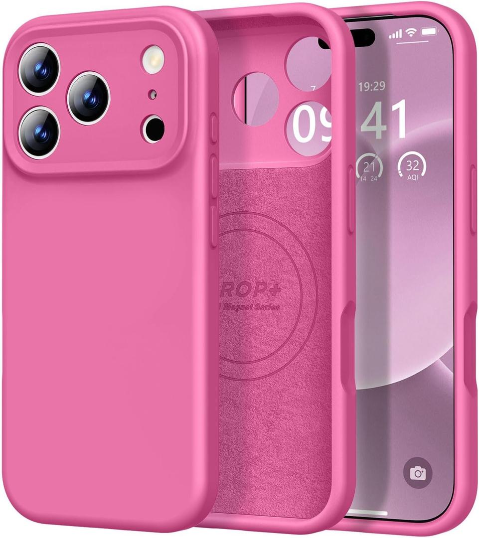 Vooii Magnetic for iPhone 17 Pro Case, Compatible with Magsafe (Premium Liquid Silicone) (Integrated Camera Control Button) Full Body Protective Anti-Scratch Microfiber Lining 6.3", Pitaya