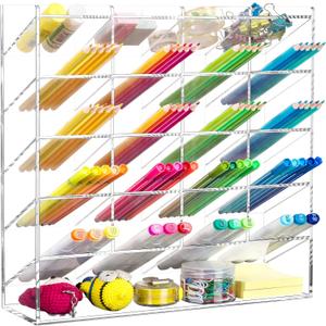BEYGORM Acrylic Vertical Marker Organizer for 250 Markers with 21 Compartments, Clear Angled Pen & Pencil Holder, Large Desk Stationery & Art Supply Storage for Office & School (13 x 12.5 x 4 Inch)