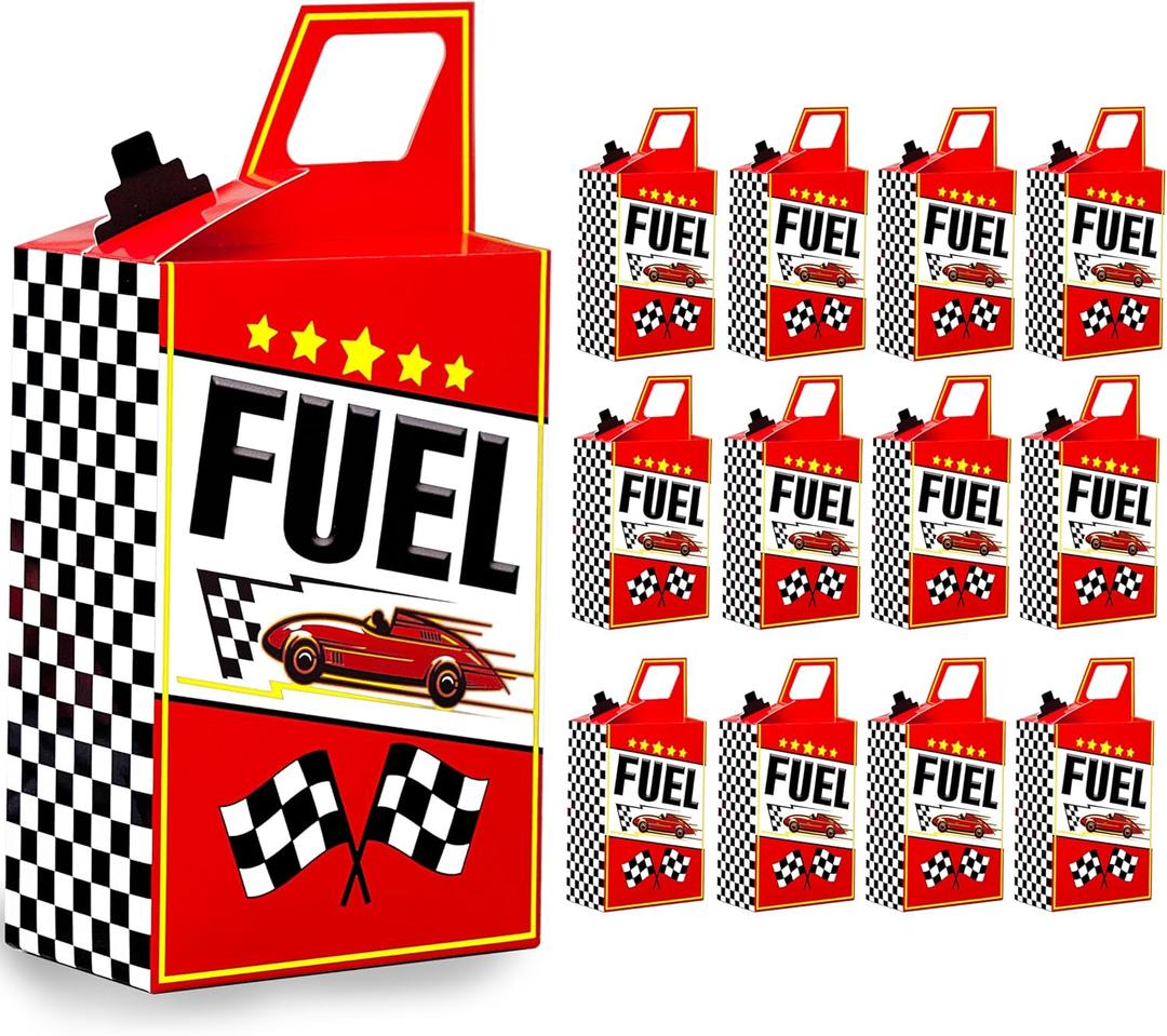 12PCS Race Car Fuel Can Treat Boxes Racing Birthday Party Supplies Black And White Checkered Flag Party Boxes