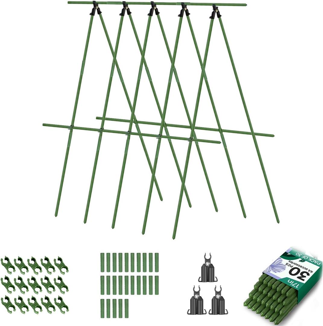 Breeze Touch Garden Trellis for Climbing Plants Outdoor, 30 Pack 17" Tomato Stakes Set with Clips & Connectors,Garden Plant Stakes, Tomato Frame, Cucumber Trellis for Raised Bed & Potted Plants