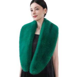 Dikoaina Women's Faux Fur Collar Scarf Wrap  Winter Warm Shawl Cape Elegant Neck Warmer for Ladies (120cm, Light Green)