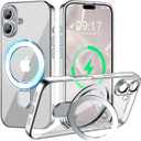 Magnetic for iPhone 17 Case with Invisible Stand[Compatible with MagSafe][Full Camera Lens Protector][Military Drop Protection] Shockproof Not Yellowing Clear Slim Soft for Women Men (Silver)
