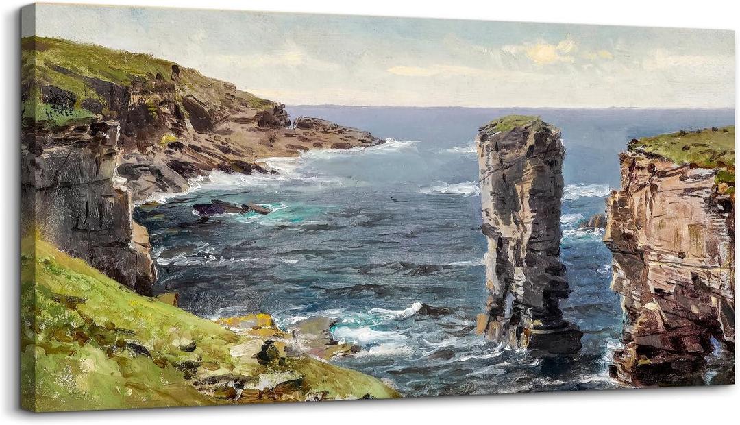 crmotu Coastal Landscape Wall Art, Coastline Mountain Cliff Scenery Canvas Painting, Ocean Nature Scenic Rustic Home Decor, Nautical Large Wall Decor Living Room Bedroom Art Prints 20X40 In (40L" x 20W", Breathtaking Coastal View)