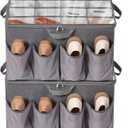 Shoe Organizer for Closet, Shoe Storage Solution with Clear Cover & Adjustable Dividers, Fabric Shoe Box Fits 16 +8 Pairs Shoes, Grey, 2-Pack