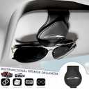 Car Sunglass Holder Compatible with Tesla Cybertruck 2025 2024 Cyberbeast Interior Accessories Organizer Leather Eyeglass Hanger Visor Ticket Card Clip Magnetic Cyber Truck Sunglasses Holders (Black)