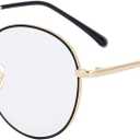 Kursan Blue Light Blocking Glasses for Women Men Stylish Round Metal Frame Clear Lens Eyeglasses (Gold/Black)
