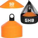 GHB Soccer Cones 25/50/100 Pack Disc Soccer Sport Cones Training Field Marker Agility Cones for Traffic, Basketball, Coaching, Practice Equipment Includes Cone Drills Guide