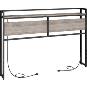 HOOBRO Queen Size Headboard, Headboard with 2 Outlets and 4 USB Ports, Adjustable Height, Storage Rack, Sturdy and Stable, Easy Assembly, Greige and Black