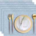Cloth Placemats Set of 6, Cotton Linen Blend Machine Washable Durable Linen Table Mats, Heat Resistant Placemats Wrinkle Free Place Mats for Dining Table, Easy to Clean (Light Blue, 6)