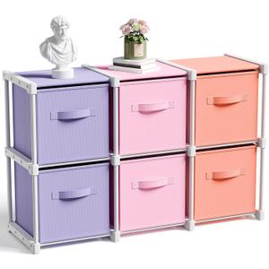 Cube Storage Organizer with Shelf 11 Inch Colorful Fabric Storage Bins Collapsible Toys Organizer Bins for Home Clothes Toys Closet Books(Pink,Purple,Orange,6)