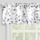 Gray and White Floral Printed Valance for Windows, Short Curtains Valances Rod Pocket for Kitchen Bathroom Cafe Living Room 52 x 14 Inches, Gray (Grey)