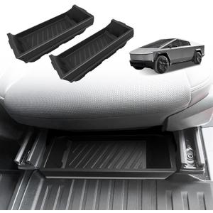 BestEvMod 2PCS Under Front Seat Storage Box Compatible with Tesla Cybertruck 2026 2025 2024 Interior Accessories Under Seat Organizer Hidden Non-Slip Hidden Underseat Rubbery Bins Driver & Passenger