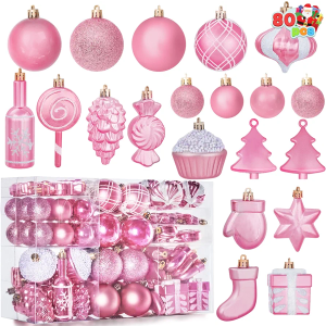 JOIEDOMI 80 Pack Shatterproof Christmas Ornaments Set, Assorted Christmas Ball Decorations, Xmas Baubles Decorative for Tree, Porch Banister Wreath Garland Holiday Wedding Party Supplies (Rose Gold)