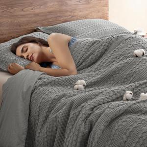 PHF 100% Cotton Waffle Duvet Cover Queen Size, Soft Breathable Cotton Bedding Duvet Cover Set for All Season, Weave Luxury Textured Design for All Home Decor, 3 Pieces, 90"x90", Dark Grey