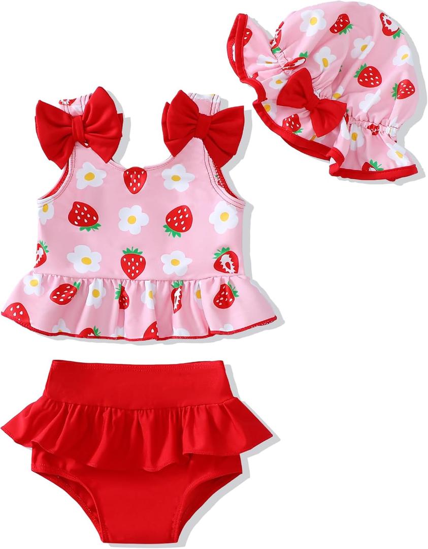 Mioglrie Baby Infant Swimsuit Girl Toddler Bathing Suit Girl Summer Beach Bikini Tankini Swimwear Hat 2t-5t