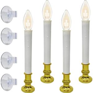 Xingzd 4 Pack Battery Operated LED Window Candles with Timer 6-18h, 7.75" Flameless Candle Lamp with 4 Suction Cups & Gold Holders & C26 Clear Bulbs for Christmas Holiday Decoration