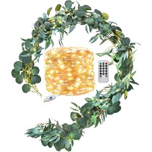 FiveSeasonStuff Rustic Willow and Eucalyptus Garlands  Lifelike Greenery with USB-Powered 100 LED String Lights  Perfect for Weddings, Home Decor, Events, and Seasonal Decorations