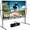 Projector Screen with Stand Foldable Portable Movie Screen169, HD 4K Double Sided Indoor Outdoor Projection Screen for Home Theater (120 Inch)