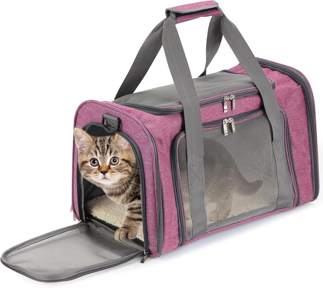 Mr. Pen- Pet Carrier, 17.5" x 11.2" x 11.5", Medium Size, Pink, Portable Travel Carrier for Small Pets, Cats & Small Dogs, Breathable Mesh, Safety Inner Leash, Side Pocket & Padded Shoulder Strap