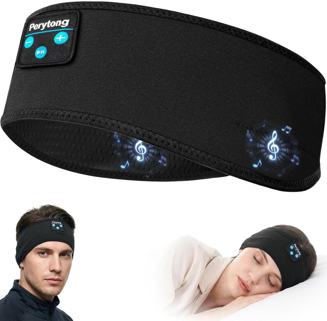 Perytong Sleep Headphones Bluetooth 5.4 Headband, Wireless Sleep Headband Headphones for Side Sleepers, Ultra-Thin Stereo Speakers & Extended Battery Life, Sports Headband Earphones for Sleeping (Ebony Black)