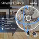 Lasko Cyclone Pedestal Fan, Adjustable Height, Remote Control, Timer, 3 Speeds, for Bedroom, Kitchen, Office and Living Room, 18", White, 1885, Large