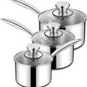 Homikit Stainless Steel Saucepan Set, 1Qt & 2Qt & 3Qt Sauce Pan with Lids 6pcs, Tri-Ply Bottom Induction Compatible Small Cooking Pot kitchen Cookware Set, Dishwasher Safe & Nonstick
