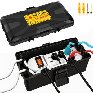 Outdoor Electrical Box (10.3 x 5.9 x 3.7 in),IP54 Waterproof Extension Cord Connection Box with 6 Cable Entry Ports,Weatherproof Outlet Cover for Power Strip,Holiday Lights,Plug, Extension Cables (Medium, Black)