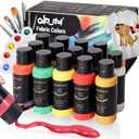 Colorful Permanent Fabric Paint, 14 Colors Soft Fabric Paint in Bottles (30ml/1oz) with Brushes, Palette, Non-Toxic Textile Paint for Creative DIY Clothes, T-Shirts, Shoes Art and Crafts