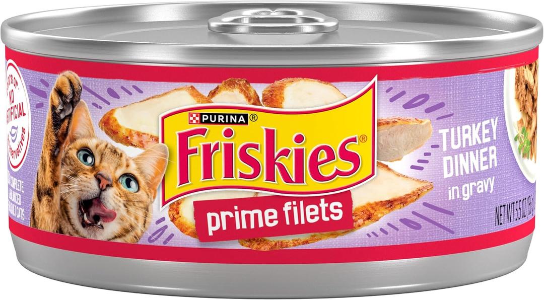 Purina Friskies Prime Filets Turkey Dinner in Wet Cat Food Gravy - (Pack of 24) 5.5 oz. Cans, BB Date 09/2027