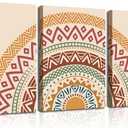 Set of 3 Boho Sun Art Print Mid Century Decor,Framed Canvas Wall Art Neutral Geometric Sun Minimalist Art,Boho Wall Art for Living Room Bedroom12x16inch