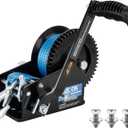 AC-DK 3500lbs Heavy Duty Boat Trailer Winch with 32FT Strap2-Way Ratchet 4:1/8:1 Gear Trailer WinchPortable Hand Crank Winch for Boat, Truck, Trailer, RV, ATV, Jet Ski