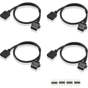 GINTOOYUN 4 Pin RGB Extension Cable 12v 4 PIN to SM 4Pin Female ARGB Connector Adapter Cable for Computer Fan, Motherboard,LED Strip (0.98 FT,4 pcs)