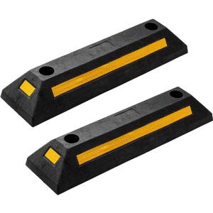 ZONETECH Heavy Duty Rubber Parking Guide - 2 Pcs Premium Quality Durable Car Garage Wheel Stopper Professional Grade Park with Reflective Yellow Tape Curb