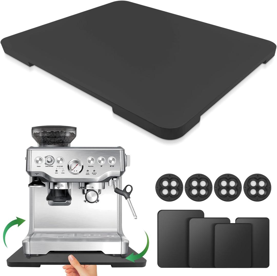 Appliance Slider 360° Rolling Tray for Coffee Maker Bamboo Coffee Pot Slider Tray for Countertop Rotation Sliding Tray with Wheels, Appliances Mat Easily from Under The Cabinet Black (15.7"×13")