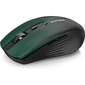 RAPIQUE Bluetooth Wireless Mouse  Bluetooth 5.1 & 2.4G Dual Connectivity, Rechargeable USB-C, Silent Click, Ergonomic 6-Button for Windows/macOS/Android/iOS/Laptop/MacBook(Green-to-Black)