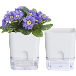 Self Watering Pots for Indoor Plants: African Violet Pots Planter with Visible Reservoir Self Watering Planter for Herb, House Plant Planting (4.25 Inchs)