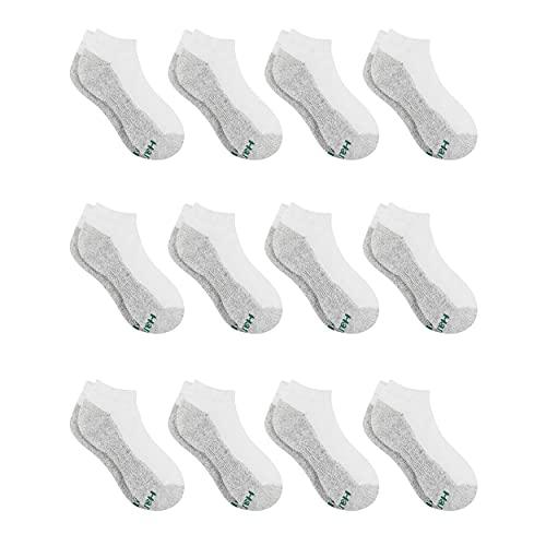 Hanes boys Extra Durable No Show Multipack athletic socks, White, Large - 3-9 US, Pair of 12