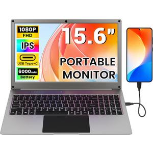 Portable Monitor with Keyboard, 15.6 Inch Lapdock Display with 6000mah Built-in Battery,CrowView Note 1080P FHD USB C Monitors Compatible with RPi5, PC, Phone, Mac, Game Console, Glossy