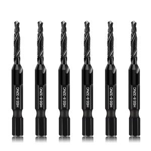 6-Piece 8-32NC Combination Drill Tap Countersink Bit Set SAE, Made of High-Speed Steel with Anti-Rust Blackened Coating, Ideal for Soft Metal, Wood & Plastic, 8-32NC Thread Size, 1/4” Hex Shank