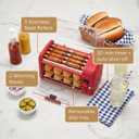Elite Gourmet 8 Hot Dog Roller & Toaster Oven | 5 Stainless Steel Rollers, 30-Min Timer, Auto Shut-Off, 2 Warming Racks, Bun Warmer, Drip Pan | Cooks Brats, Sausages, Taquitos | Red, 8 Bun Capacity