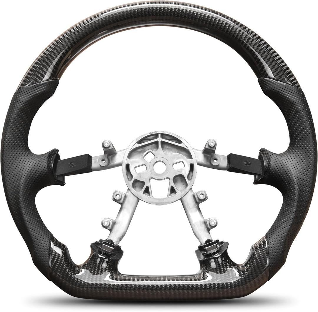 Carbon Fiber Steering Wheel Compatible for Chevy Corvette C5 1997-2004 D-shaped Nappa Perforated Leather Flat-bottom Steering Wheel Grip Hand-Stitched
