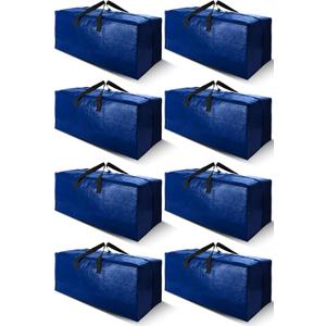 Cosy Family 8 Pack Heavy Duty Extra Large Moving Bags with Backpack Straps - Strong Handles & Zippers, Storage Totes For Space Saving, Fold Flat, Alternative to Moving Box (Set of 8, Blue)