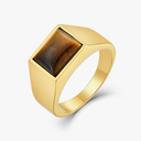 Men's Tiger Eye Square Signet Ring Stainless Steel Thumb Rings with Natural Stone for Men Jewelry Gift for Him, Size 10