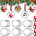 Sumind 24 Pcs Christmas Plastic Round Photo Ornament with 24 Red String 2.75 Inch Clear Hanging Picture Frames Ornament DIY Photo Christmas Ornaments for Xmas Tree Decoration Artwork Embroidery