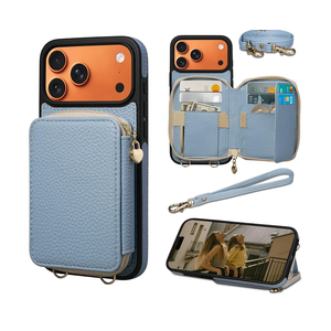 Keallce Case for iPhone 17 Pro Max 6.9'' Case Wallet, Crossbody Zipper Purse with RFID Blocking Card Slots Kickstand, Lanyard & Handstrap Flip Folio Leather Phone Cover for iPhone 17 Pro Max, Blue