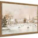 Vintage Winter Wall Art, Christmas Village Landscape Canvas Wall Decor Painting, White Christmas Rustic Town Artwork Prints Pictures for Living Room Bedroom Holiday Decoration Wood Framed 12x16 Inch