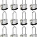 Keyed Alike Padlocks, Nickel Plated Padlocks Keyed Alike Set of 12, Key Lock with 1-9/16"(40mm) Wide Body 2-inch Long Shackle for Storage Unit, Sheds, Garages and Fence