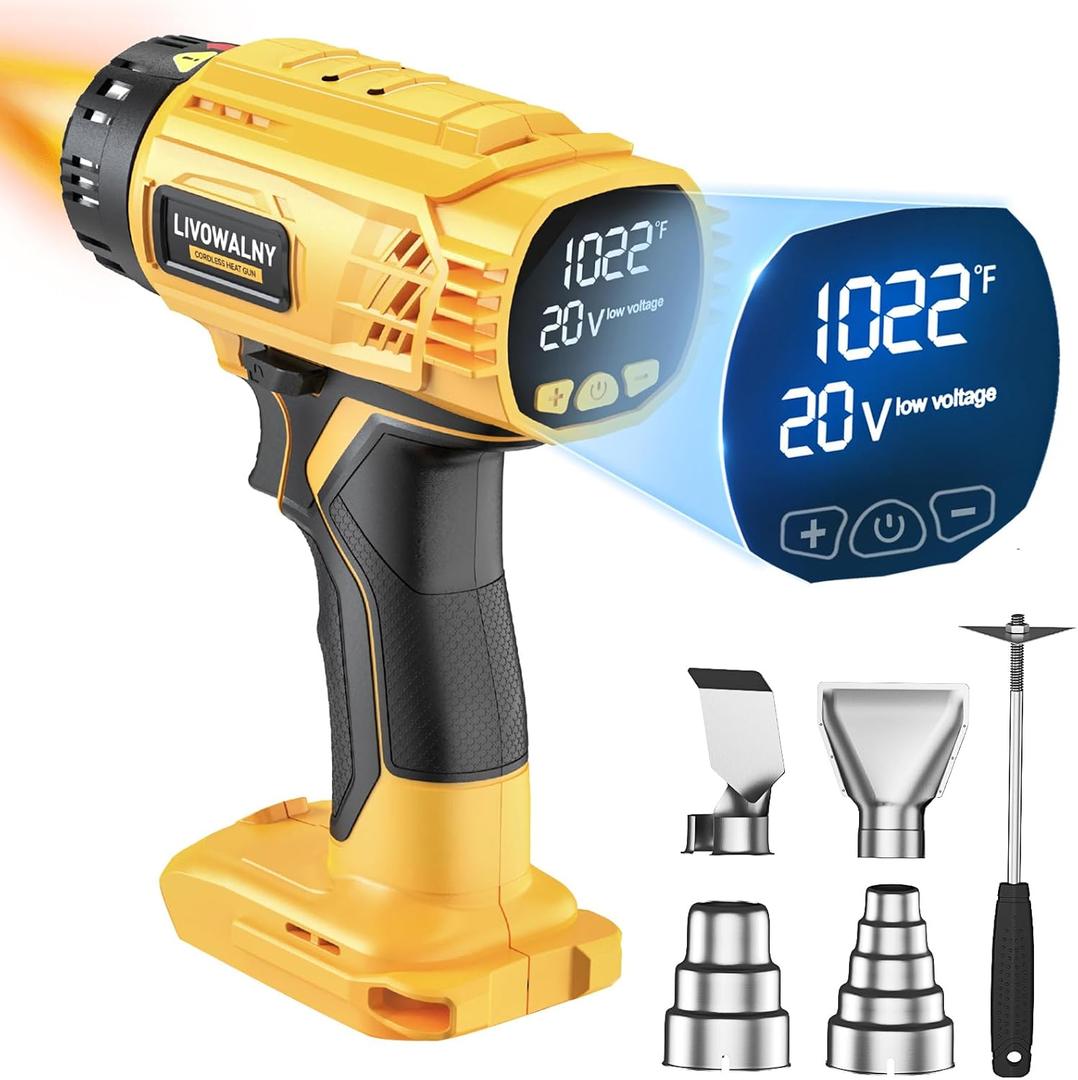 Heat Gun for Dewalt 20v Battery: 350W Cordless Battery Powered Heat Gun 122~1022 (50~550) - Variable Temperature Control Heat Shrink Gun with LED Digital Display for Shrink Tubing, Vinyl Wrap