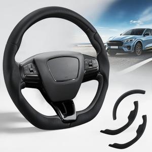 Steering Wheel Cover for Ford Mustang Mach-E 2021-2026, 3-Piece Leather Steering Wheel Accessories Custom Fit for Ford Mach-E (Black Hole)