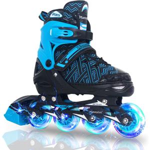 MammyGol Kids Inline Skates Boy or Girls Adjustable Skates with Illuminating Wheels Roller Skates for Beginners (Small - Little Kid (10-13C US), Blue)